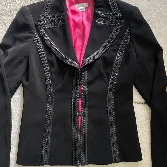 Vintage Cache Black Suit Jacket With Braided Faux Leather Piping – Size 0 - Picture 10 of 15